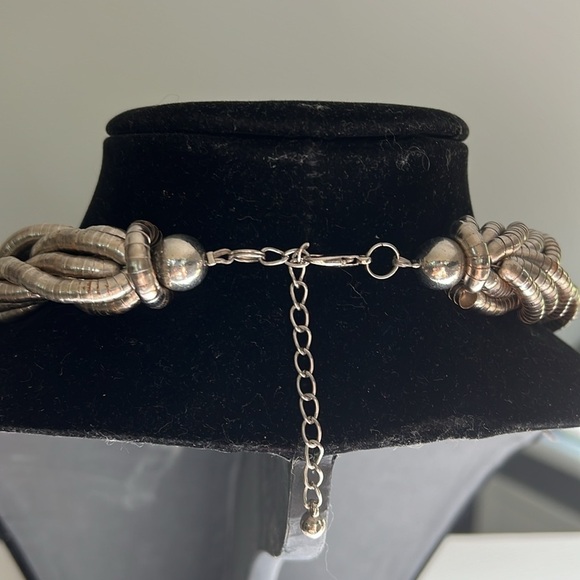 Silver Braid and Orange Crystal Beaded Braided 18” Necklace - Adjustable - Picture 3 of 4